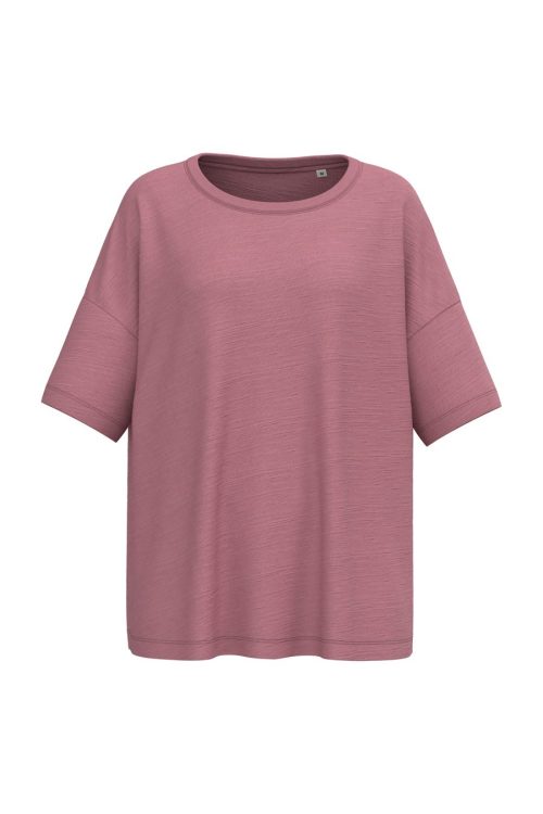 Damen-Slub-Oversize-T-Shirt mit überschnittenen Schultern SP304 – Spasso in Antique Rose