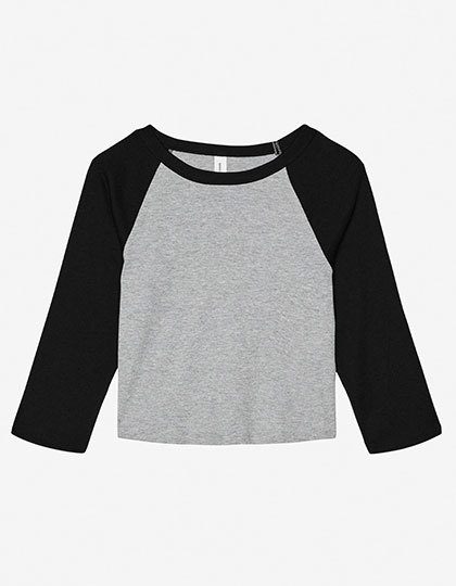Women´s Micro Rib 3/4 Raglan Baby Tee – Bella+Canvas in Athletic Heather/Black