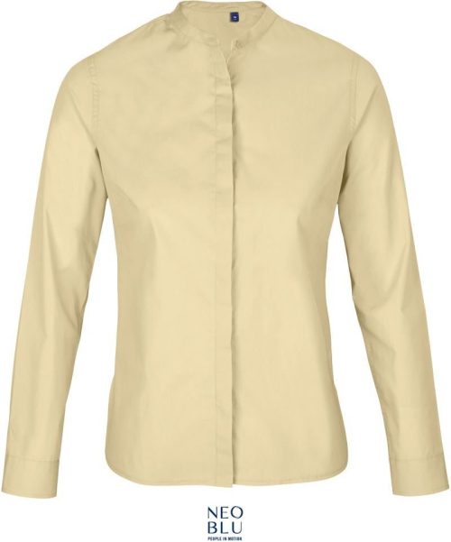 Popeline Bluse mit Maokragen langarm Bart Women – NEOBLU in Beige