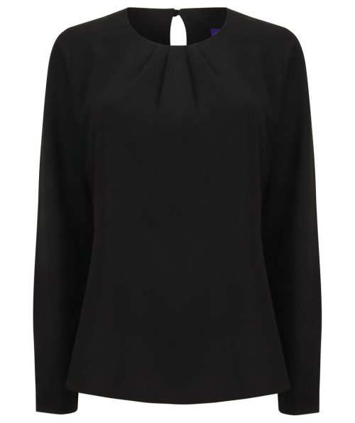 Ladies´ Pleat Front Long Sleeved Blouse – Henbury in Black