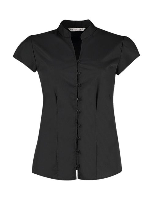 Popeline Bluse mit Maokragen kurzarm KK 727 – Kustom Kit in Black
