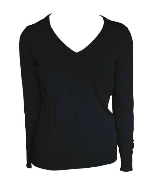 Women’s V-Neck Fine Gauge Cotton Pullover – Legend Classics in Black