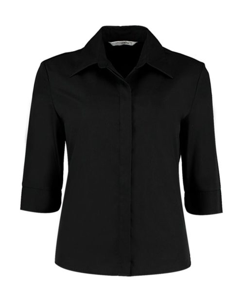 Women's Tailored Fit Continental Blouse 3/4 Sleeve KK715 – Kustom Kit in Black