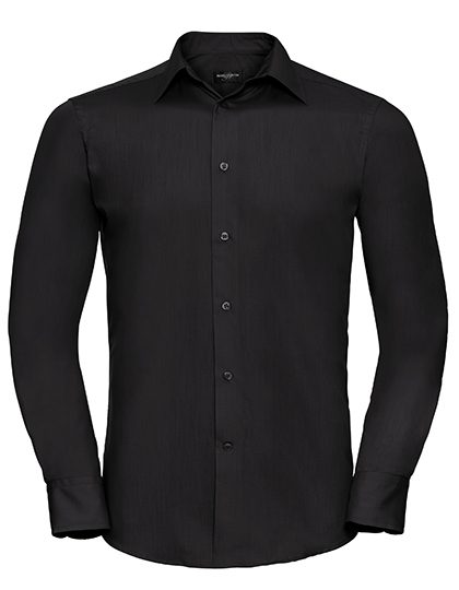 Men's Long Sleeve Tailored Polycotton Poplin Shirt – Russell Athletic Collection in Black