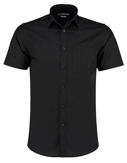 Men´s Tailored Fit Poplin Shirt Short Sleeve – Kustom Kit in Black