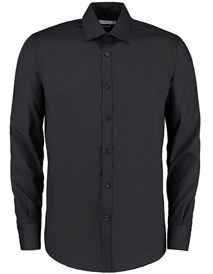 Men´s Slim Fit Business Shirt Long Sleeve – Kustom Kit in Black