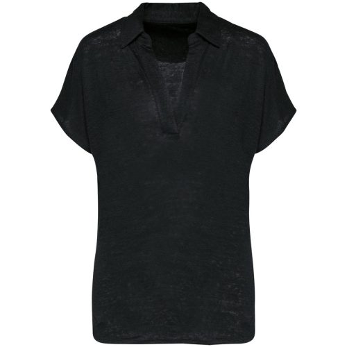 Damen-Polohemd aus Leinen NS221 – Spasso in Black