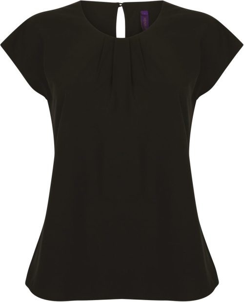 Ladies´ Pleat Front Short Sleeve Blouse – Henbury in Black
