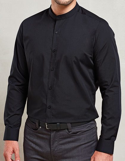 Men´s Banded Collar Grandad Long Sleeve Shirt – Premier Workwear in Black