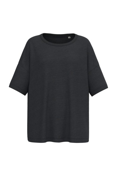 Damen-Slub-Oversize-T-Shirt mit überschnittenen Schultern SP304 – Spasso in Black