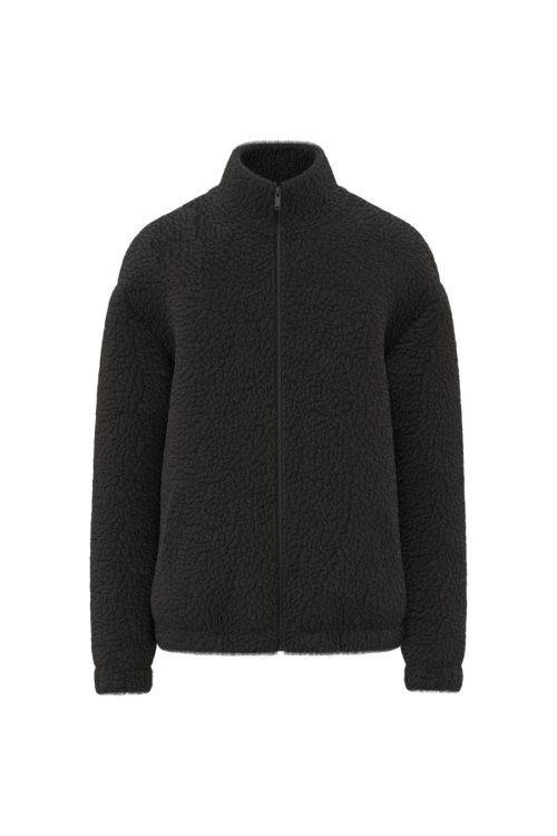 Unisex-Sweatshirt aus Sherpa mit Reißverschluss und überschnittenen Schultern SP404 – Spasso in Black