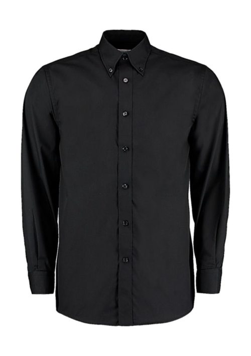 Men´s Tailored Fit Business Poplin Shirt Long Sleeve – Kustom Kit in Black