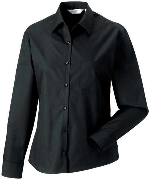 Ladies' Ls Pure Cotton Easy Care Poplin Shirt R-936F-0 – Russell in Black