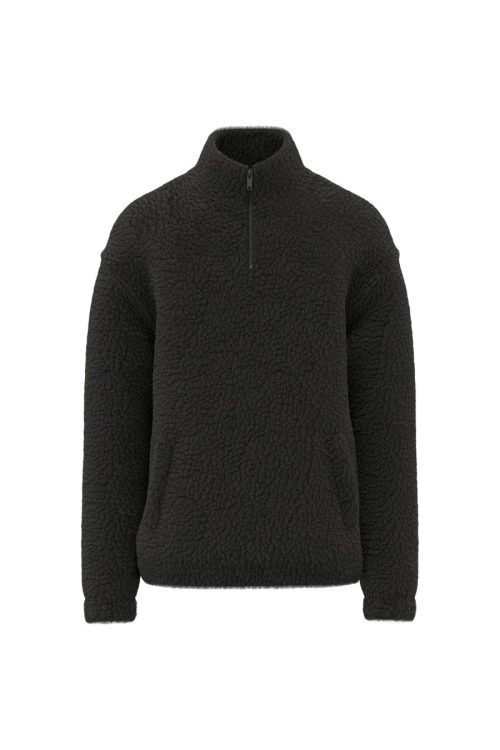 Unisex-Sweatshirt mit 1/4-Reißverschluss und überschnittenen Schultern aus Sherpa-Material SP403 – Spasso in Black