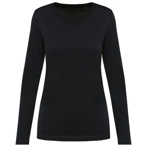 Supima® Damen-T-Shirt mit V-Ausschnitt und langen Ärmeln PK307 – Kariban Premium in Black