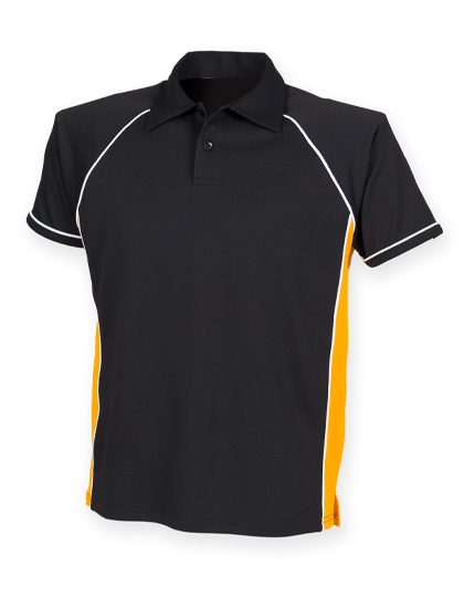 Men´s Piped Performance Polo – Finden+Hales in Black/Amber/White