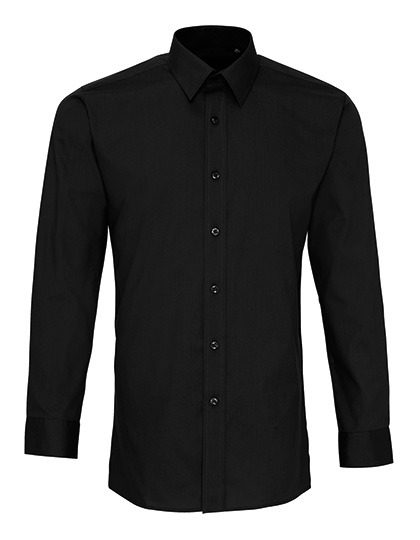Men´s Long Sleeve Fitted Poplin Shirt – Premier Workwear in Black (Ca. Pantone Black C)