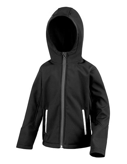 Junior TX Performance Hooded Soft Shell Jacket – Result Core in Black/Grey
