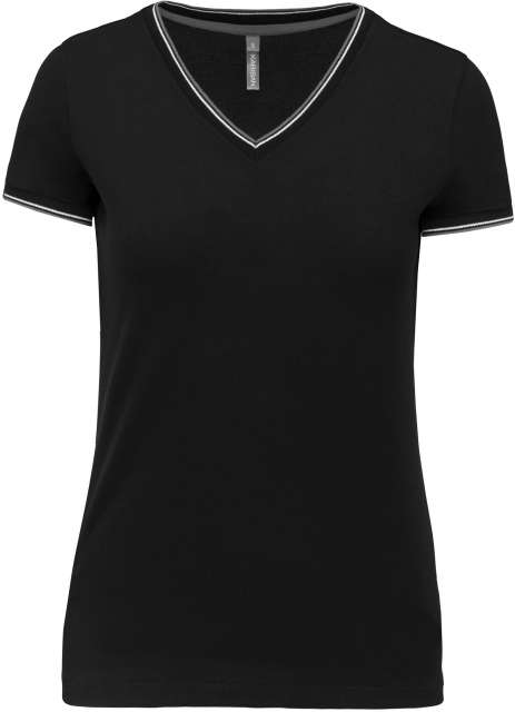 Ladies' Piqué Knit V-Neck T-Shirt – Kariban in Black/Light Grey/White