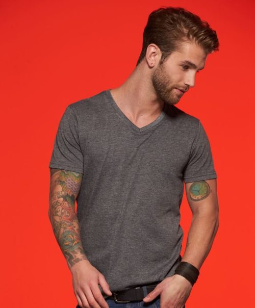 Herren V-Ausschnitt Melange T-Shirt JN 974 – Daiber in Black Melange