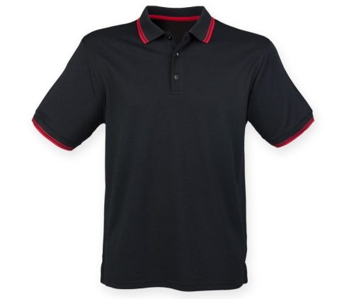 Men´s Coolplus® Short Sleeved Tipped Polo Shirt – Henbury in Black / Red