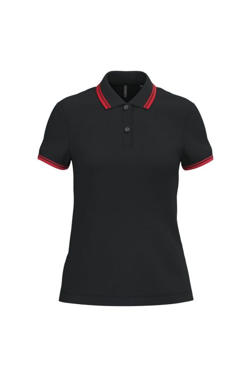 Damen Poloshirt mit kurzen Ärmeln und kontrastfarbenen Paspeln K273 – Kariban in Black / Red