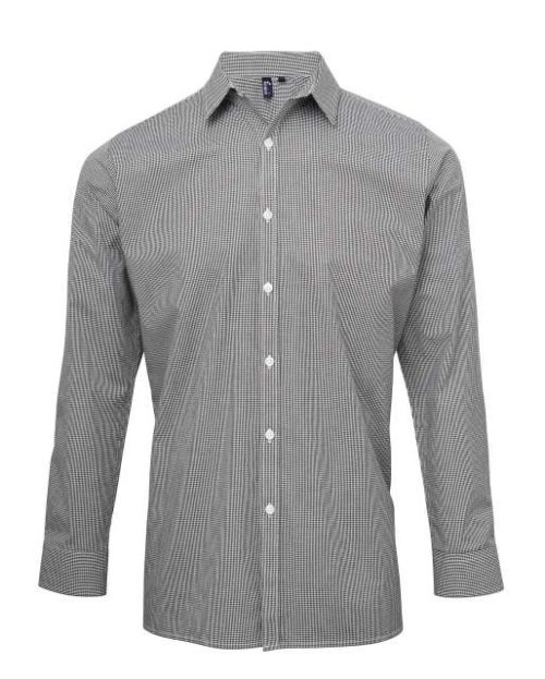 Men's Long Sleeve Gingham Cotton Microcheck Shirt – Premier in Black/White