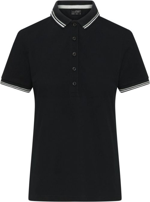 Schweres Damen Piqué Polo mit Kontraststreifen JN 1305 – Daiber in Black/White/Grey