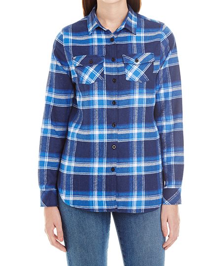 Ladies´ Woven Plaid Flannel Shirt – Burnside in Blue - White (Checked)