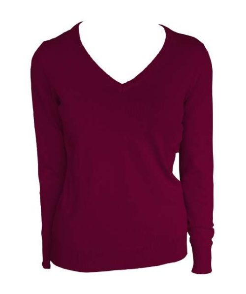 Women’s V-Neck Fine Gauge Cotton Pullover – Legend Classics in Bordeaux