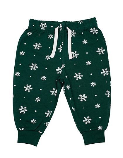 Baby Lounge Pants – Larkwood in Bottle Green/White Snowflakes