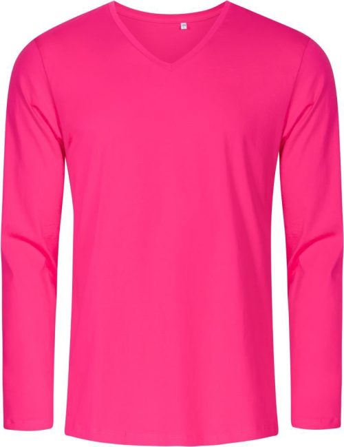 Herren V-Ausschnitt T-Shirt langarm - X.O 1460 – Promodoro in Bright Rose
