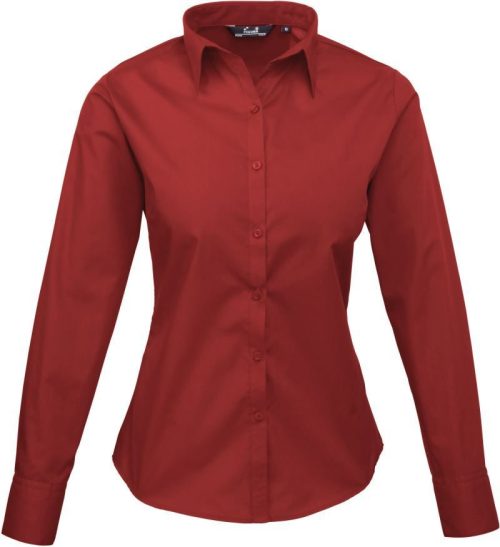 Women's Long Sleeve Poplin Blouse – Premier in Burgundy