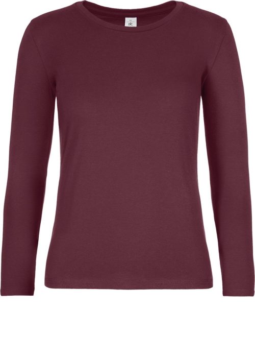Damen-Langarmshirt #E190 TW08T – B&C in Burgundy