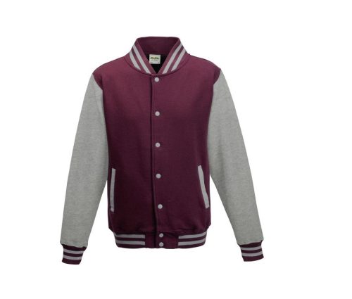 Varsity Jacket – Just Hoods in Burgundy/Heather Grey