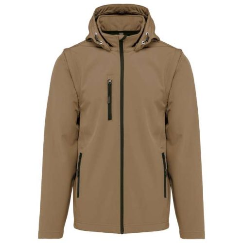 Unisex 3-Layer Softshell Hooded Jacket With Removable Sleeves – Kariban in Camel