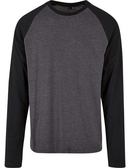 Men´s Contrast Raglan Longsleeve T-Shirt – Build Your Brand Basic in Charcoal/Black