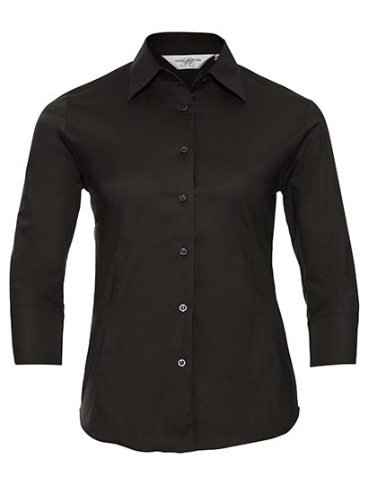 Ladies' Long Sleeve Classic Pure Cotton Poplin Shirt – Russell Athletic Collection in Chocolate