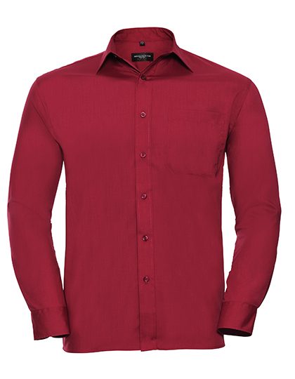 Men's Long Sleeve Classic Polycotton Poplin Shirt – Russell Athletic Collection in Classic Red