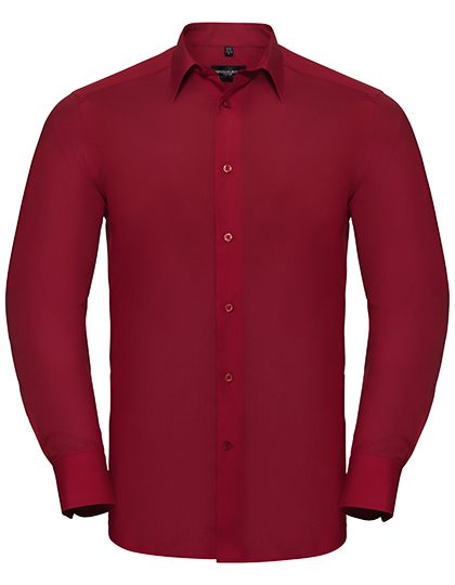 Men's Long Sleeve Tailored Polycotton Poplin Shirt – Russell Athletic Collection in Classic Red
