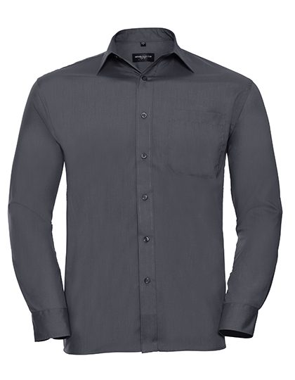 Men's Long Sleeve Classic Polycotton Poplin Shirt – Russell Athletic Collection in Convoy Grey