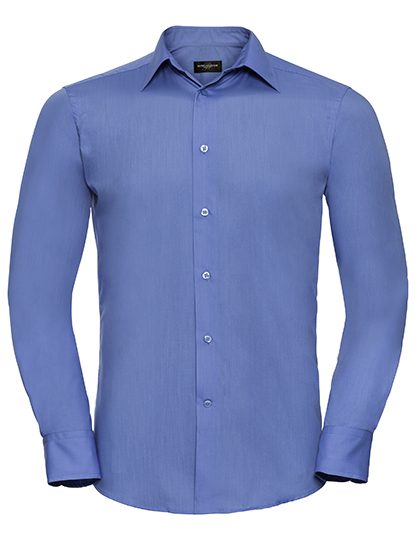 Men's Long Sleeve Tailored Polycotton Poplin Shirt – Russell Athletic Collection in Corporate Blue