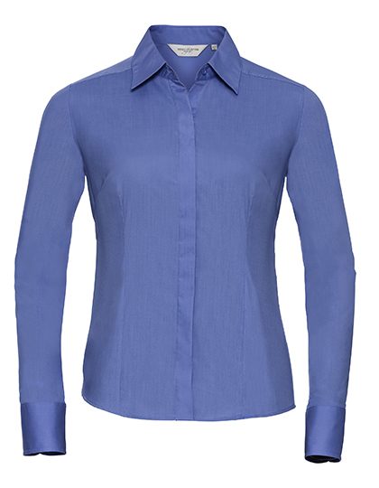 Ladies' Long Sleeve Fitted Polycotton Poplin Shirt – Russell Athletic Collection in Corporate Blue