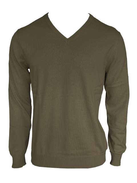 Men’s V-Neck Fine Gauge Cotton Pullover – Legend Classics in Dark Khaki