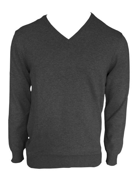 Men’s V-Neck Fine Gauge Cotton Pullover – Legend Classics in Dark Melange Grey