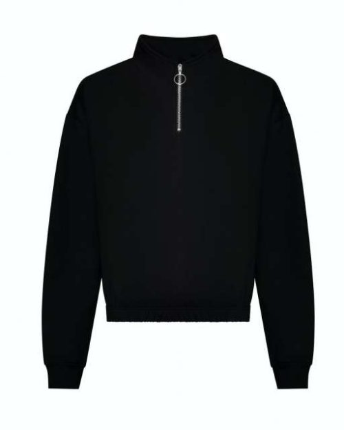 Women's Cropped 1/4 Zip Sweat – Just Hoods in Deep Black