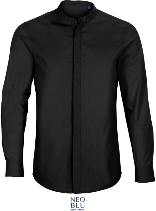 Popeline Hemd mit Maokragen langarm Bart Men – NEOBLU in Deep Black