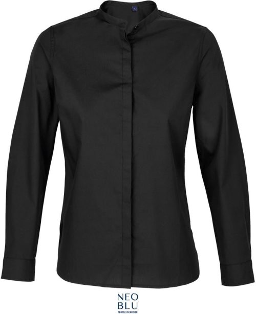 Popeline Bluse mit Maokragen langarm Bart Women – NEOBLU in Deep Black