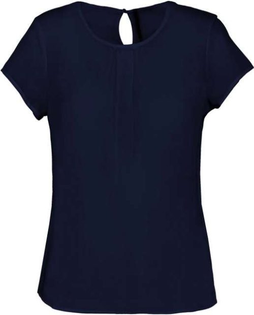 Ladies' Short-Sleeved Crepe Blouse – Kariban in Deep Sea Blue