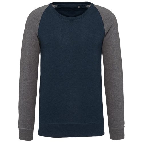 Zweifarbiges Herren-Sweatshirt French Terry mit Rundhalsausschnitt und Raglanärmeln AUS BIO-Baumwolle K491 – Kariban in French Navy Heather / Grey Heather